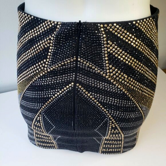 Art Deco Black Silver Gold Beaded Metal Studded FATE Boho Mini Skirt - Picture 5 of 13